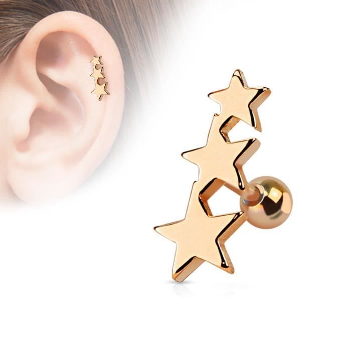 Piercing Oreille Helix Cartilage Barbell Bouclier Coeurs Or Rose