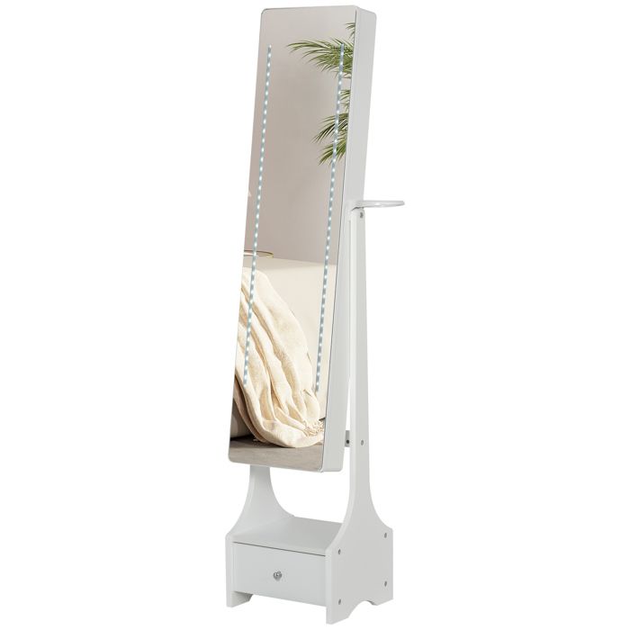 Armoire à Bijoux HOMCOM Avec Miroir - 100 Espaces Boucles D'oreilles, 24 Crochets Colliers - Blanc, Rangement Sécurisé