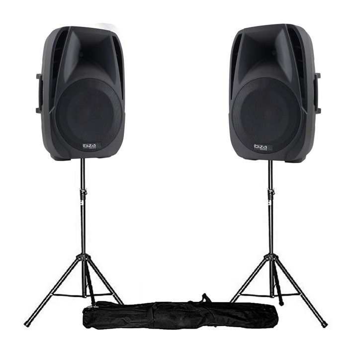 Enceintes actives 10/25CM 500W USB/SD/BT + pieds