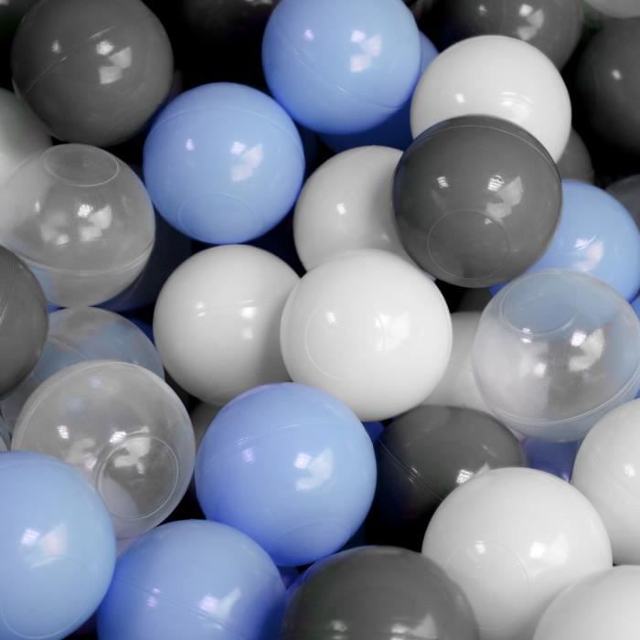 Sac de 100 balles de jeu ou de piscine 5,5 cm - Bleu, gris, blanc et transparent - Monsieur Bébé