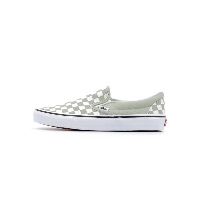 vans checkerboard slip on sage