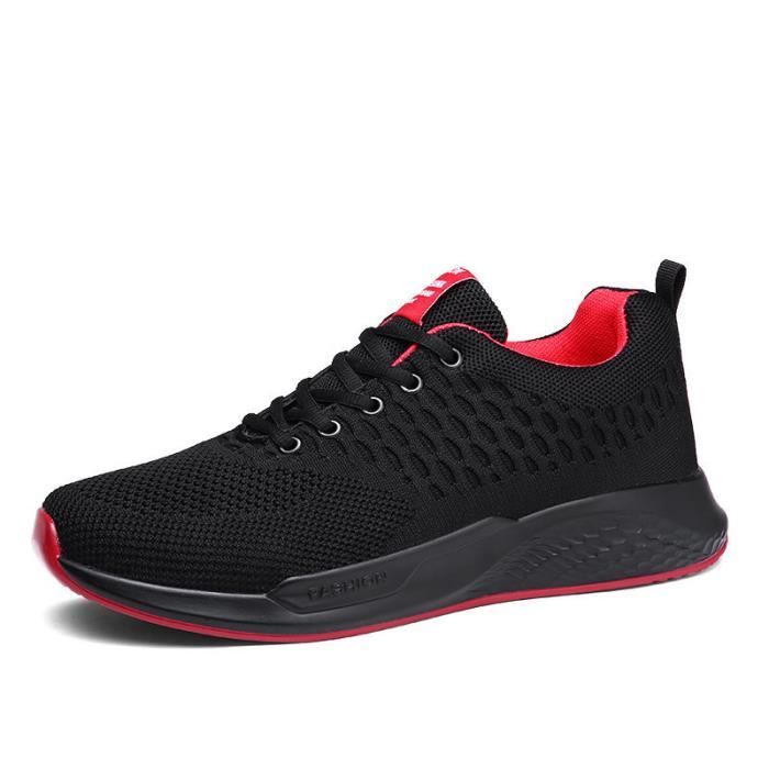 KIANII Confortable chaussures pour hommes respirantes noires et rouges