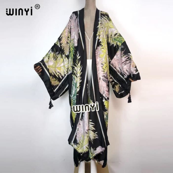 Robe de plage,WINYIRobe kimono en coton rose pour femmes,imprimé Boho
