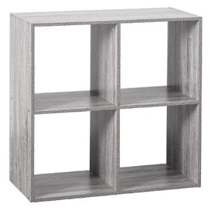 Biblioth/èque cubes 4 compartiments, gris rangement ch/êne clair