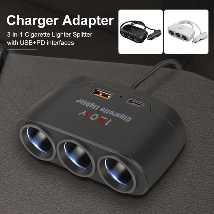 Adaptateur Prise Allume-Cigare 120W 6 En 1 - 3 Prises + 2 USB-A + 1 USB-C, Charge Rapide Voiture/Camping-car - 7