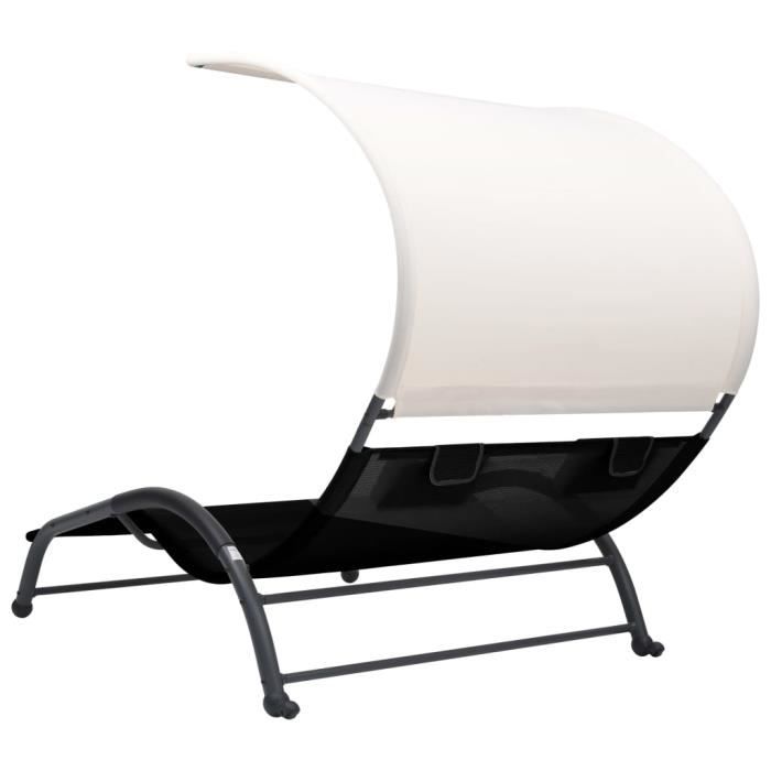ABB Chaise longue double avec auvent Textilène Noir Qqmora BSD42533