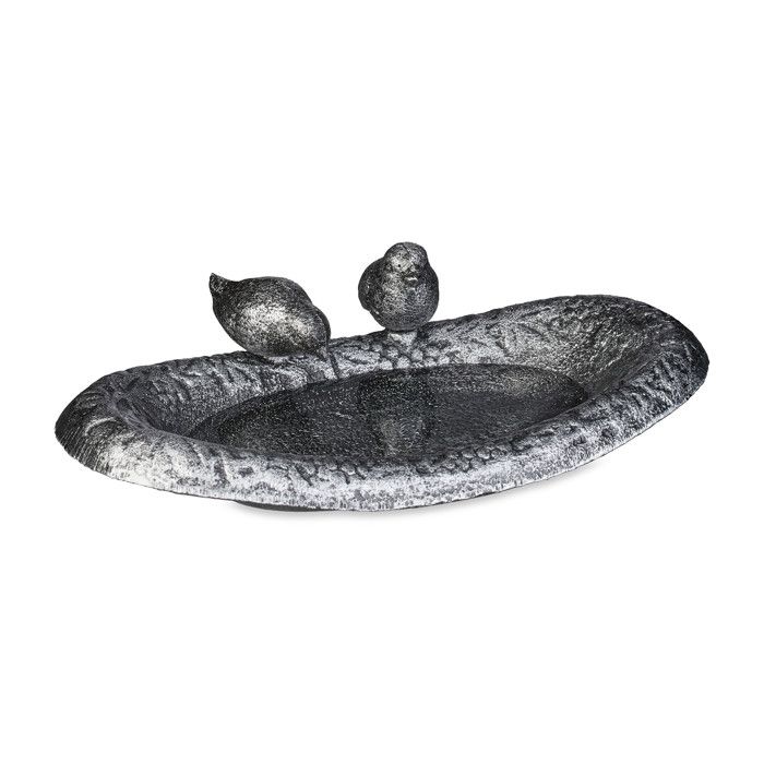 Meilleurs prix pour Relaxdays Bain d'oiseaux en fonte de fer, décoration pour le jardin, H x L x P : 6,5 x 24 x 12,5 cm, argenté