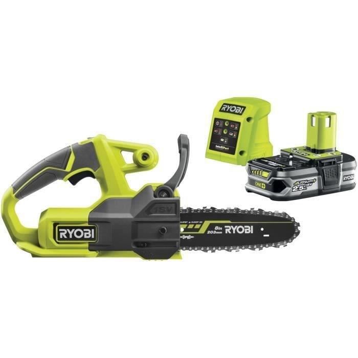 Tronçonneuse compacte sans fil 18V RYOBI ONE+ - guide 20 cm - livrée avec 1 batterie lithium+ 2,5 Ah