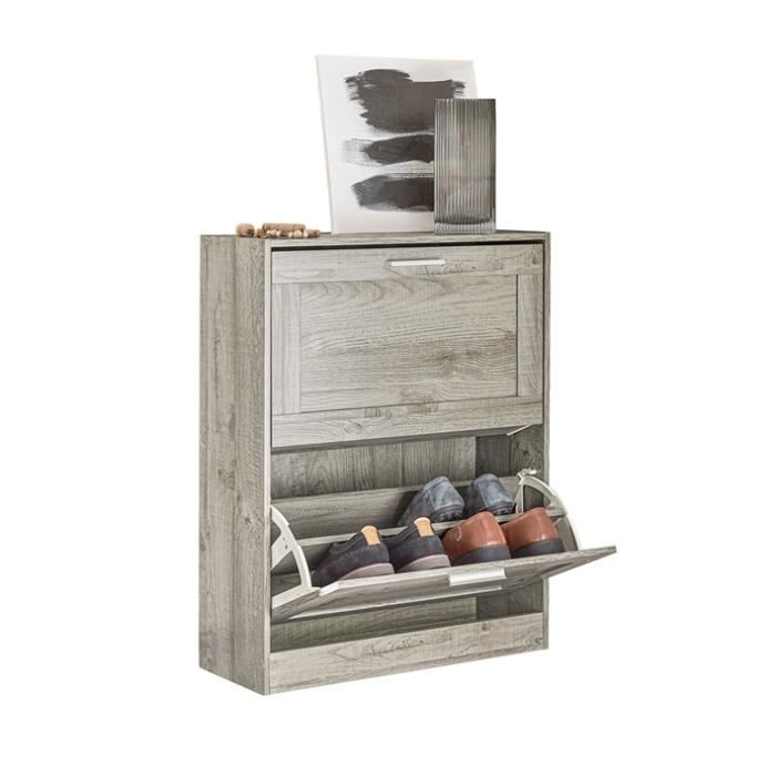 SoBuy FSR137-HG Meuble à Chaussures avec 2 Abattants– 60x23x79 Gris Effet Bois