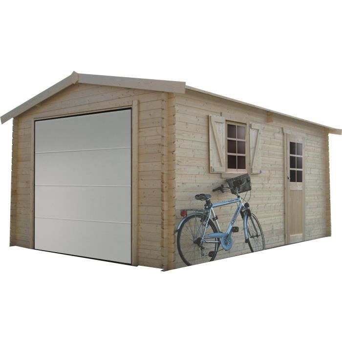 Garage Traditionnel en bois massif SOLID - Sectionnelle motorisée et porte-menuisière - 358x538cm - Marron