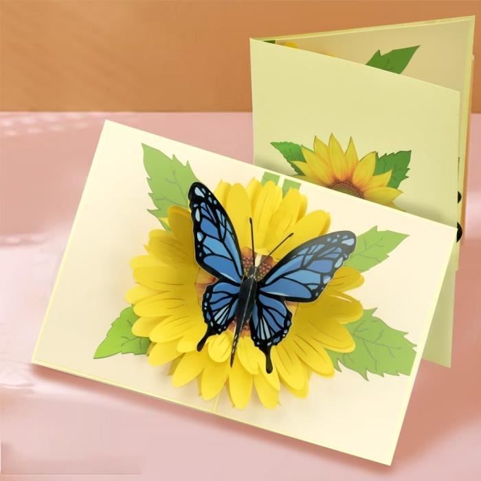Carte de Vœux en 3D avec Enveloppes Carte Pop Up Fleurs Tournesol et  Papillon Carte Anniversaire Femme Fille Carte[S312]