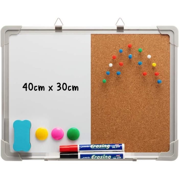 Tableau Blanc Double Face 35x25cm – Magnétique & Effaçable Bureau/École
