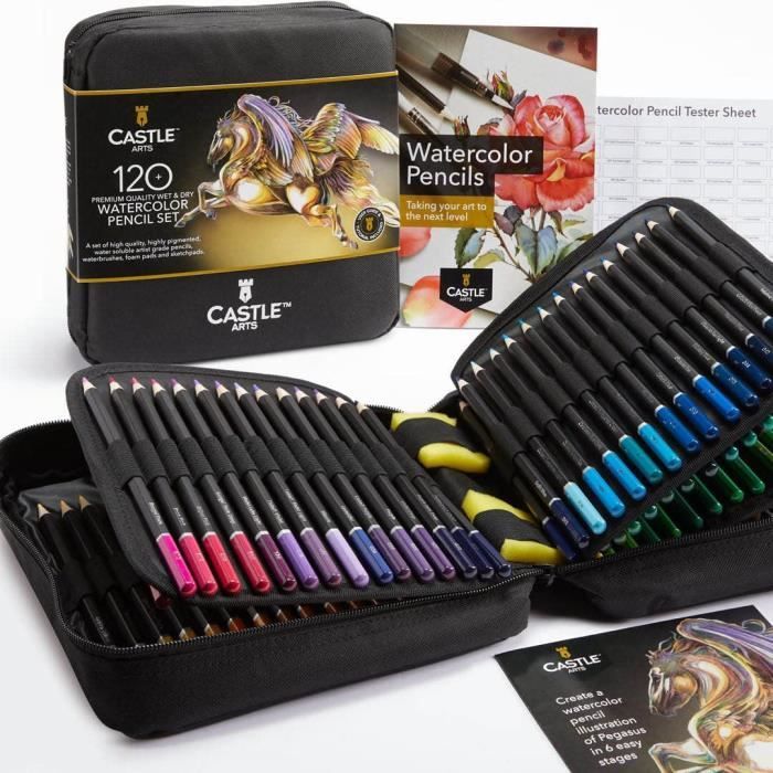 Castle Art Supplies Set de 120 crayons aquarellables avec pièces bonus