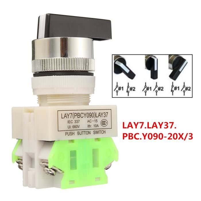 Commutateur Rotatif 3 Positions Auto-bloquant - 220V 5A - Modèle LLAY37-20X/31