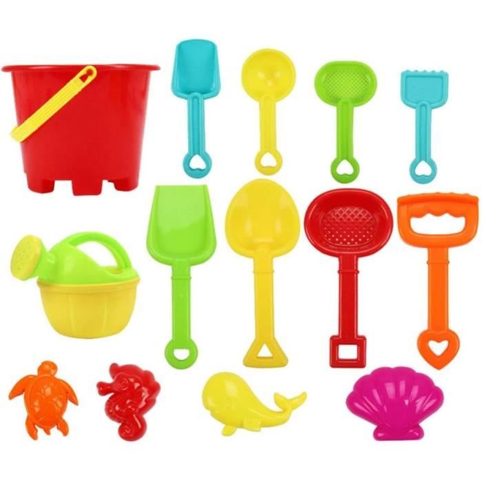 YARNOW – Lot De Plage Enfant – 8 Pelles, 4 Moules, 1 Seau, 1 Arrosoir – Jouets De Sable En Plastique – Pour Bébés Et Enfants