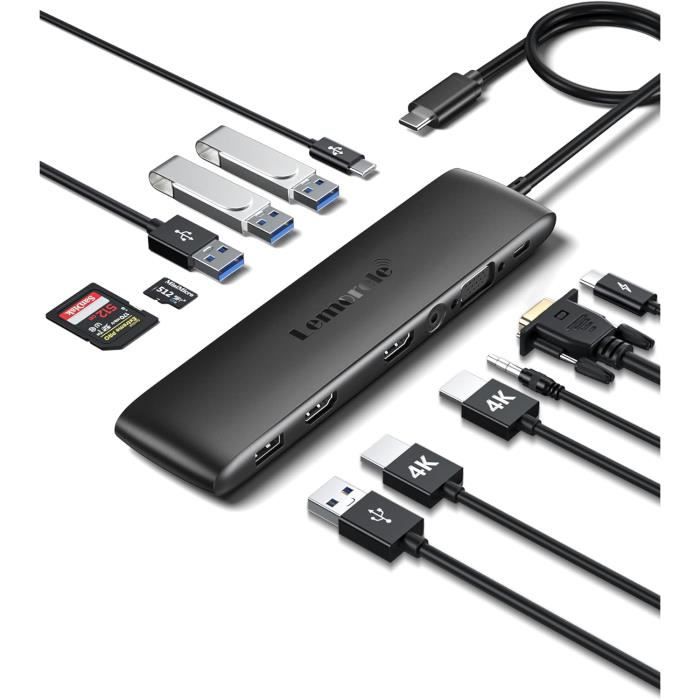 Adaptateur DisplayLink USB-C Vers Double HDMI 4K 60Hz – 100W Charge, 3 Ports USB-A, Pour Mac M1/M2/Windows