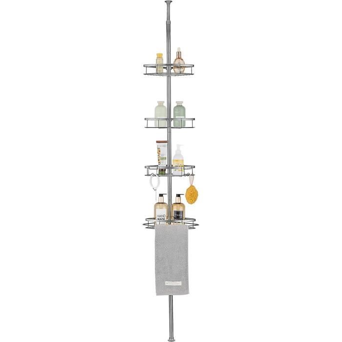 Houhence – Étagère de douche télescopique sans perçage 28-44 cm – Plastique ABS et aluminium – Installation facile sans outil – Pour barres de 18 à 25 mm