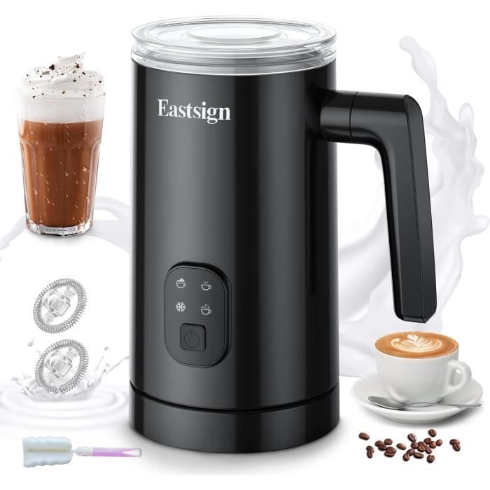 AMZCHEF Mousseur à Lait Électrique 4 En 1 IPX6 – Mousse Chaude & Froide En 80s, Chauffe-Lait 240ml – Inox, Nettoyage Facile