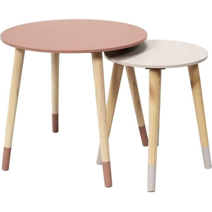 Tables Basses Gigognes Rondes 2 Pièces - Noir Et Blanc - Métal Et MDF - Grandes 70x70cm, Petite 45x45cm - 7