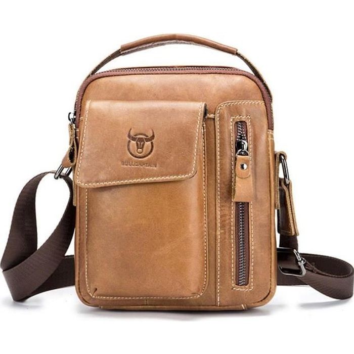 Sacoche Homme Cuir Vintage style Luxe décontracté sac bandoulière PU Véritable