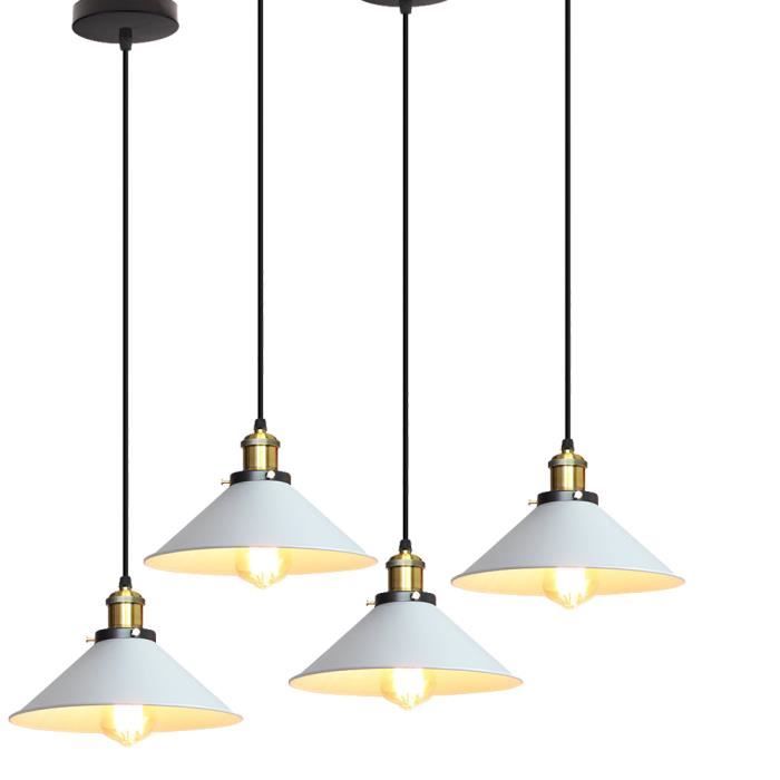 UNI 4 Pack Suspension Luminaire Contemporain Bland Lustre Abat-jour Metal 22cm Blanc