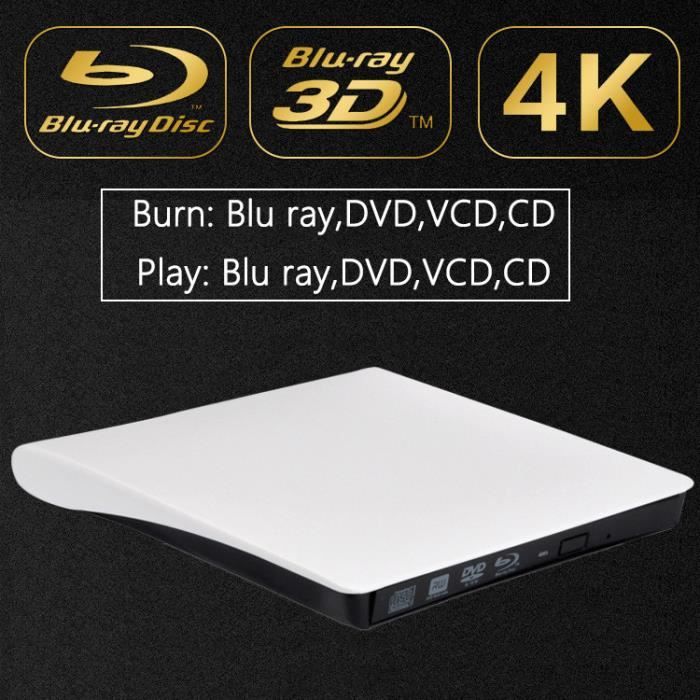 Lecteur Optique Externe Blanc USB 3.0 BD-ROM Blu-ray 4K 3D CD-VCD-DVD Graveur Pour Ordinateur De Bureau-Notebook