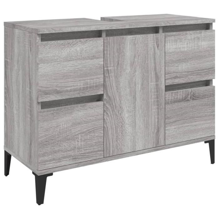 Meuble D'Évier Chêne Sonoma 80x33x60 Cm - Armoire Lavabo Salle De Bain Bois D'Ingénierie Avec Tiroirs Et Porte
