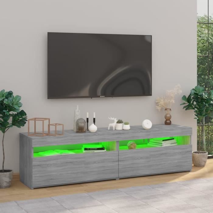 Meuble TV muraux 3 pcs avec lumières LED chêne fumé - SALALIS - SP5399