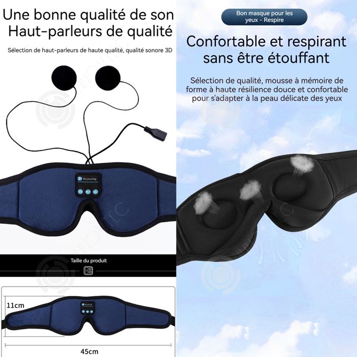 Topic Goods® Masque de sommeil Bluetooth 3D - Casque de sommeil pour