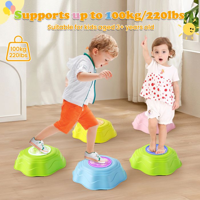6 pièces pierres d'équilibre pour enfants avec Lumières et Musique,Durables Antidérapantes Jouets sensoriels d'intérieur - Jeux - Jouets