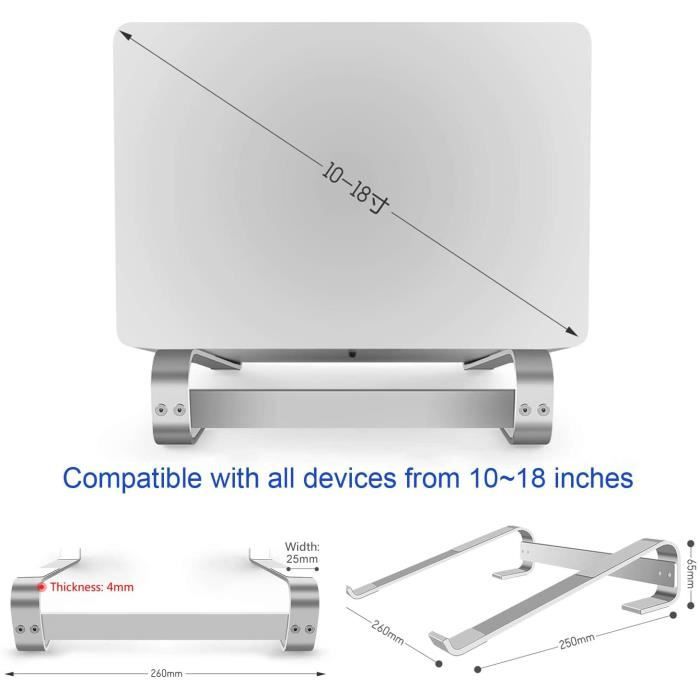 Support Ordinateur Portable 10 Angles Réglables + 2 Rangements Câbles - Pliable Ventilé 10-18,4 Pouces
