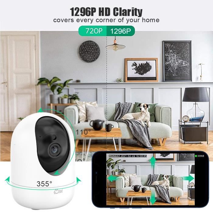 Home Caméra de surveillance, Caméra Sans Fil WiFi Interieur 360° 3MP avec  Microphone Vision Nocturn - Cdiscount Bricolage