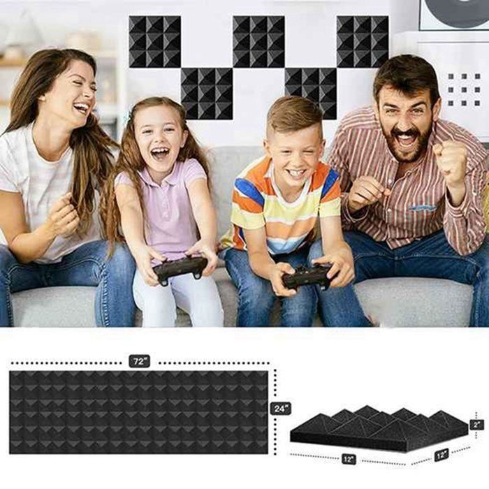 Panneaux Acoustiques Hexagonal Auto-Adhésif, 12 Pièces Mousse Acoustique 30 X 26 X 1 Cm (Noir