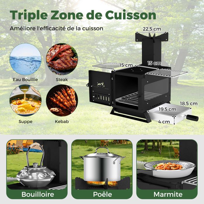 VGEBY Poêle à Bois De Camping Poêle à Bois Camping En Plein Air Sac à Dos Intégré Pliant