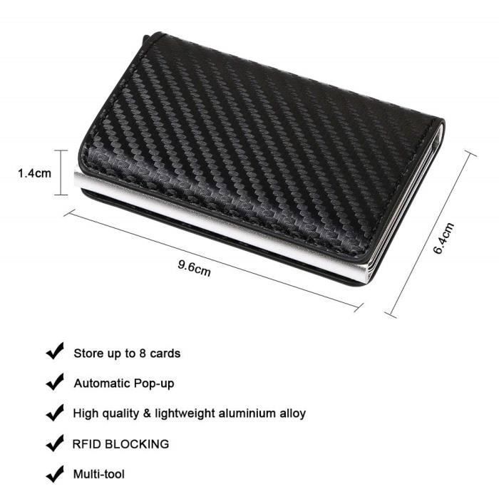 Portefeuille Minimaliste Homme Fibre De Carbone - RFID Bloqué - 15 Cartes, Billets - Dimensions 8,5x5,4 Cm - Cadeau élégant