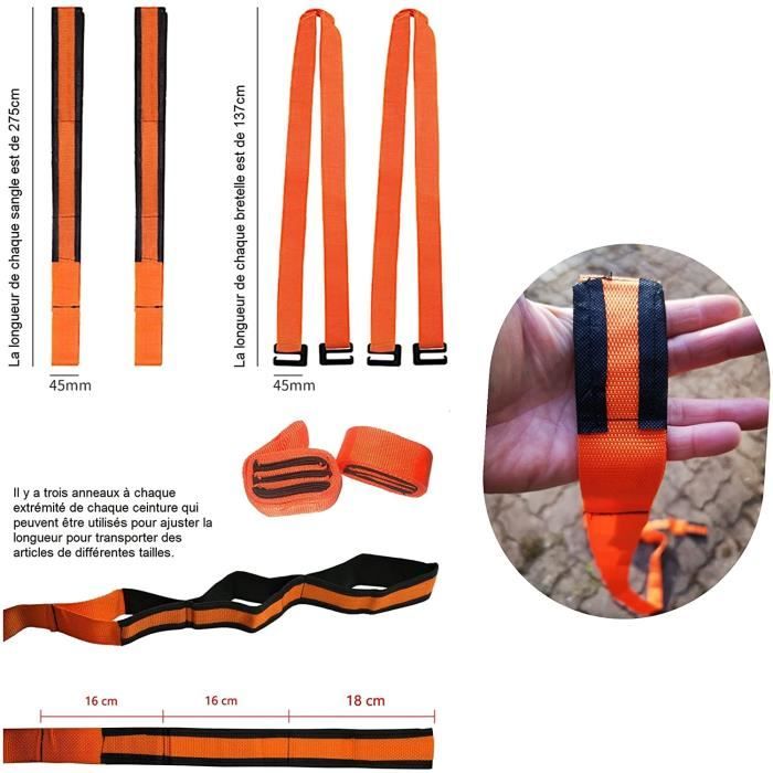 Sangles De Déménagement Pour 2 Personnes - Longueur Réglable 250-442 Cm, Charge Max 300 Kg - Avec Coussins D'épaule Confortables