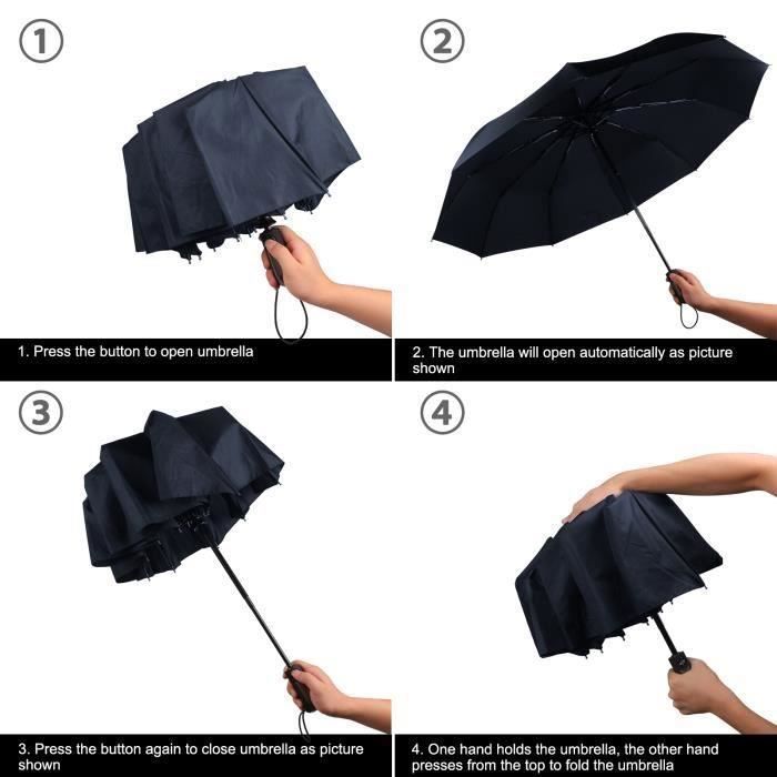 Parapluie Automatique Inversé Avec Ouverture/fermeture Rapide - Design Coupe-vent Et Anti-ruissellement - 4