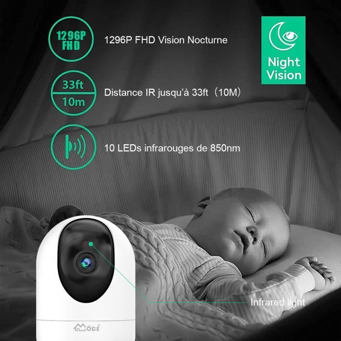 Caméra Surveillance WiFi Intérieure Sans Fil 360° Vision Nocturne Audio  Détection Mouvement - Alarme et vidéosurveillance (10743542)