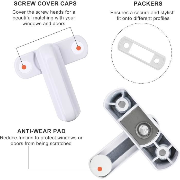 Lot De 2 Poignée De Bloque Poignées De Sécurité De Fenêtre, Loquet Bloc