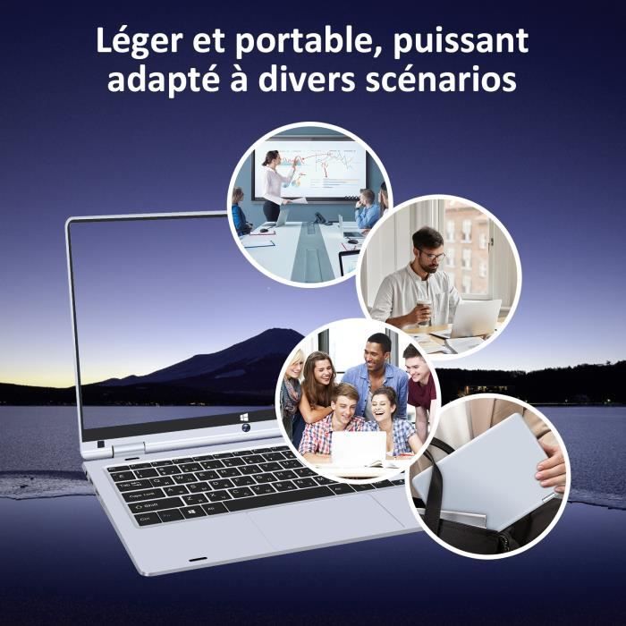 Ordinateur Portable 11.6 Pouces 6Go RAM 128Go SSD Celeron N4020 PC Portable, 360° Pliable Avec