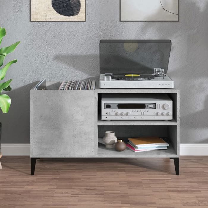 vidaXL Armoire à Disques, Support de Tourne-disque, Armoire Latérale avec Rangement, Buffet de Salon, Moderne, Gris Béton Bois d'Ingénierie