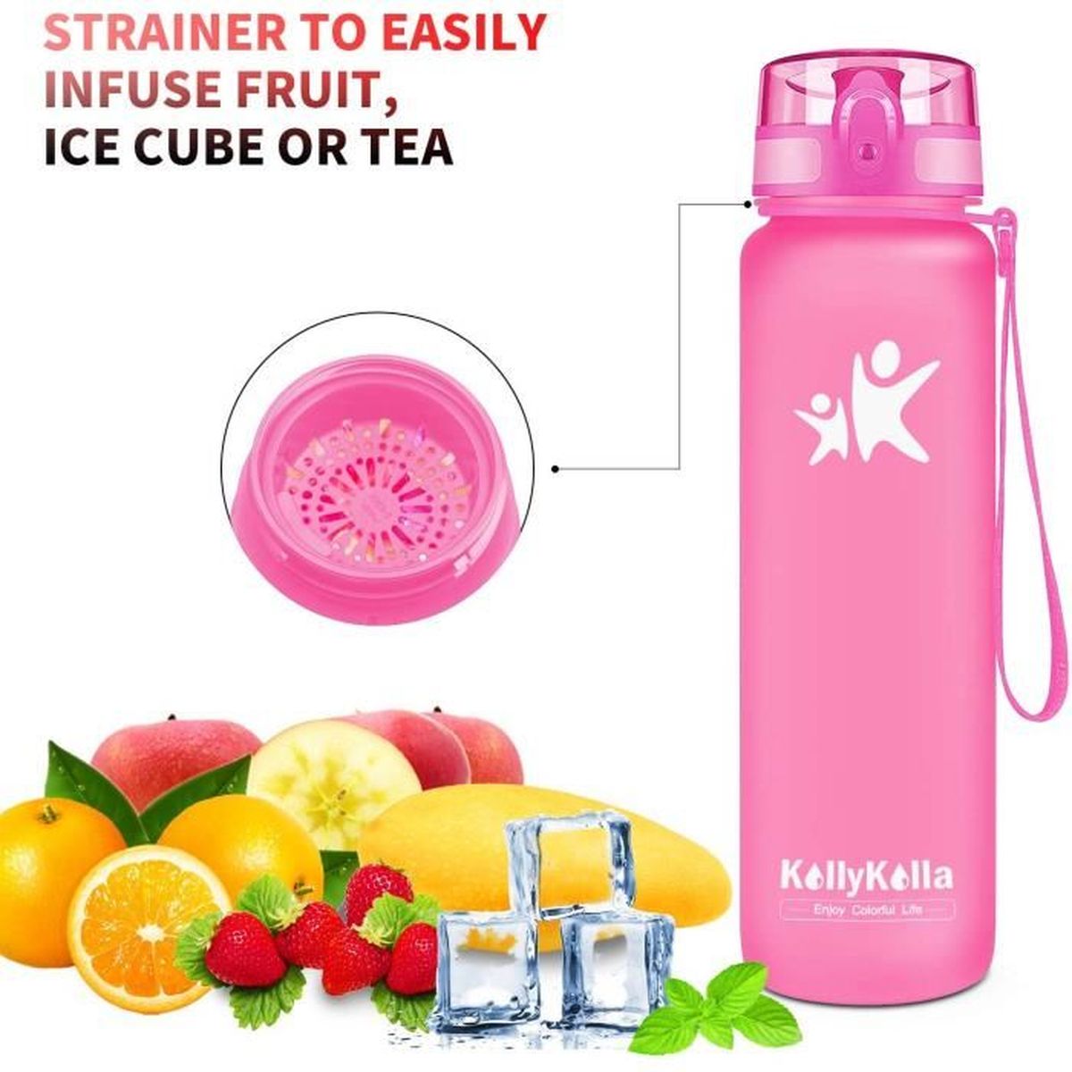 Gym Fitness 1000ml Anti-Fuite Bouteille deau avec Filtre et Marqueur de Temps /École sans BPA Ecologique Gourde flintronic Gourde Sport Travail Gourde Reutilisable pour Enfant Voyage Bureau