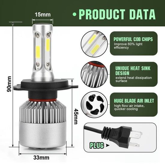 Ampoules Halogène H7/H1 ROADSUN 20000LM 6000K Pour Dacia Sandero 2013-2023 - +900% Luminosité, 100W, Blanc Froid - Plug & Play - 5