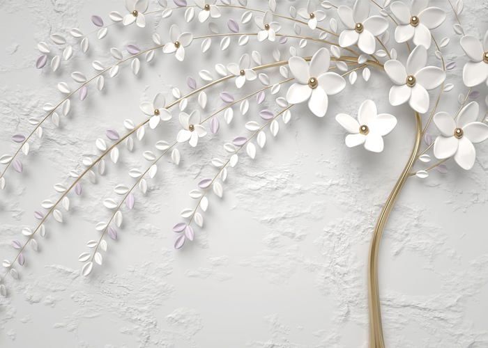 Papier Peint Photo 3D – Branche Fleurie 2080, Effet Peinture Murale, Famille Zoé