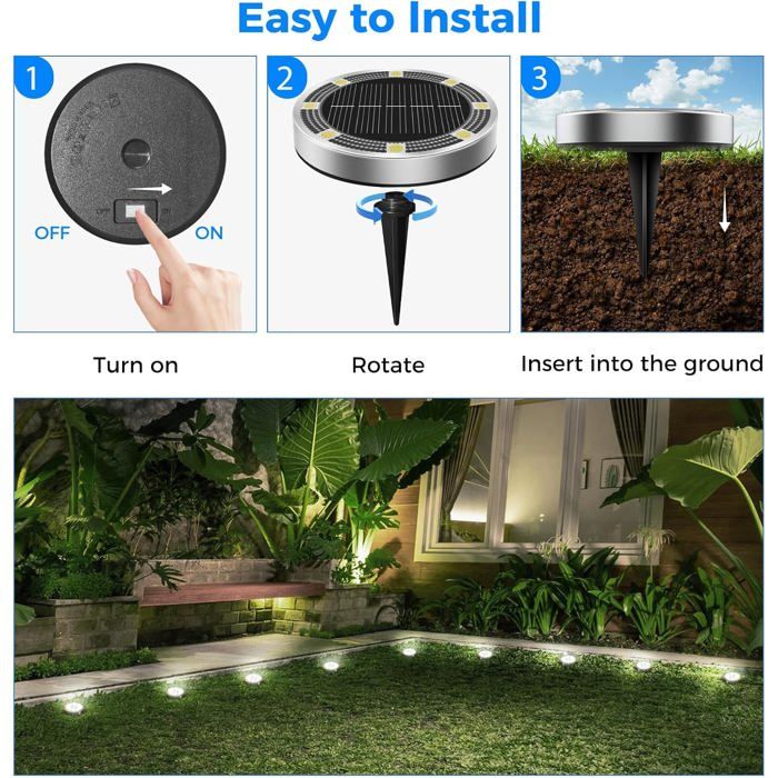 GIGALUMI Lot De 12 Lampes Solaires D'extérieur étanches, Blanc Froid, éclairage Paysager, Lumières De Jardin Pour Décoration, Terrasse, Jardin, Cour, Allées, Allées