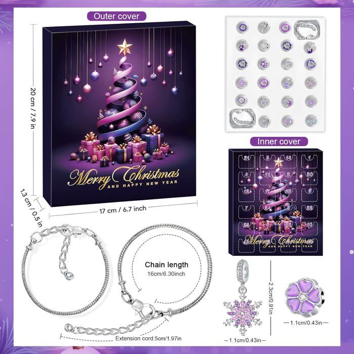 Hymarvo Calendrier De L'Avent Bijoux 2025 Femme Fille, 24 Surprises Calendrier De Lavent Enfant Ado Kinder Charms Bracelet Kit Fabrication Bijoux