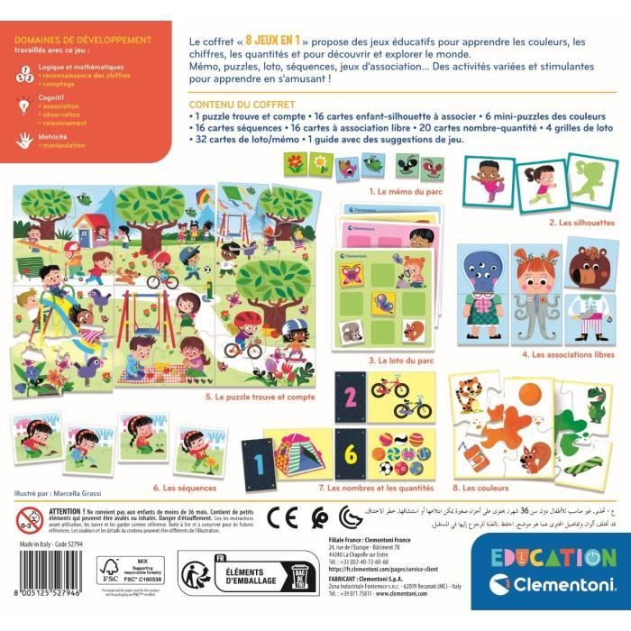 Clementoni - Coffret de 8 jeux en 1 - Jeux éducatifs formes, couleurs ...