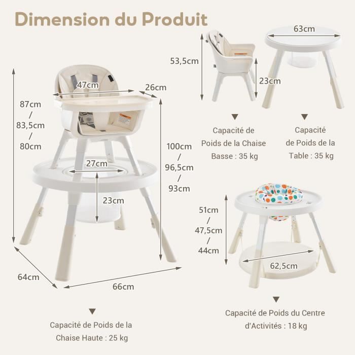 Chaise Haute Évolutive 2 En 1 Bébé 6-36 Mois - Convertible En Table Et Chaise - Bois De Hêtre - Plateau Réglable - Ceinture 5 Points - Gris