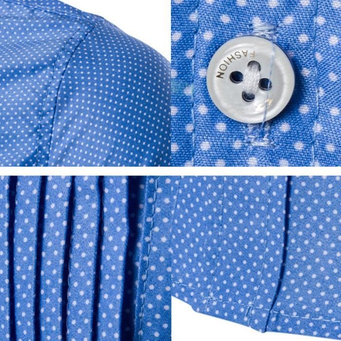 Chemise à Pois Pour Homme - Col Montant Boutonné, Imprimé Rétro Tendance, Coupe Ajustée Légère Et Confortable à Manches Longues