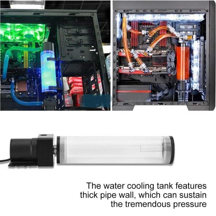 Réservoir De Refroidissement Liquide PC Avec Pompe 12V 800L/H - Acrylique Transparent, Filetage G1/4 - DIY Watercooling - 210mm
